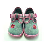 Detské veselé textilné papučky, prezuvky ružové s výšivkou a ortopedickou stielkou