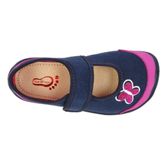 BAREFOOT Detské papuče modré ružový motýľ