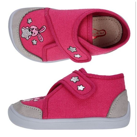 BAREFOOT Detské papuče ružové zajko